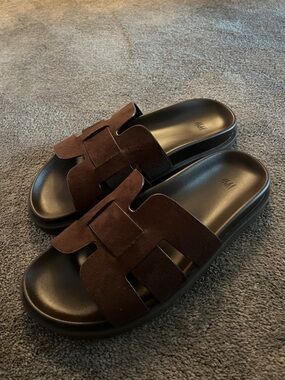 H&M Dark Brown Suede Slide Sandals
